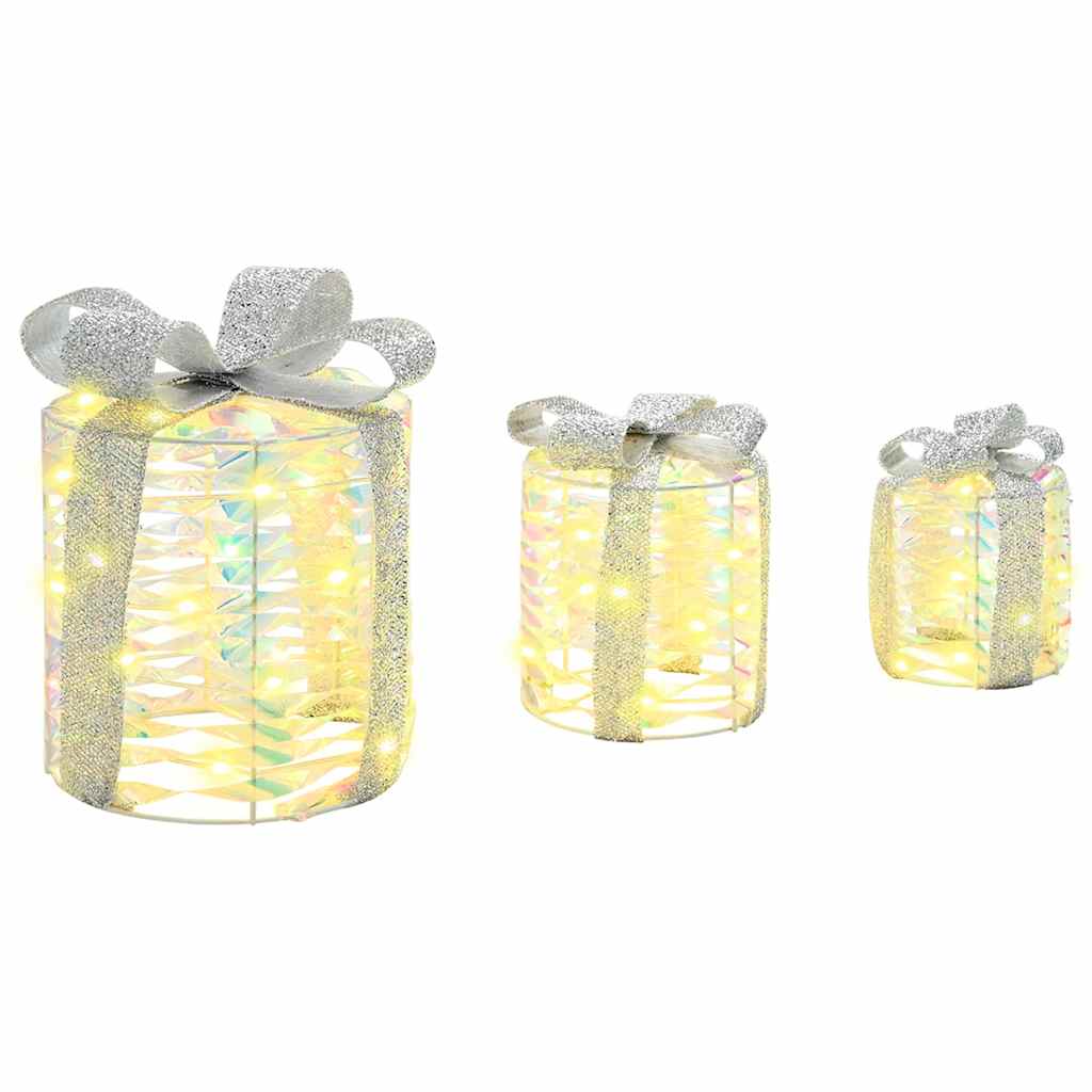 Gaveeske Dekorasjon 3 pcs Varmhvit 20 x 20 x 20 cm PET
