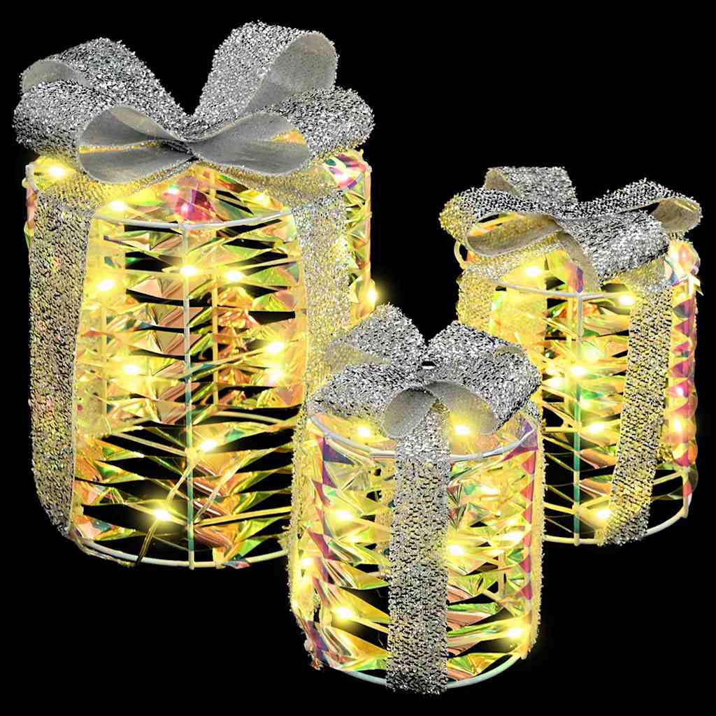 Gaveeske Dekorasjon 3 pcs Varmhvit 20 x 20 x 20 cm PET