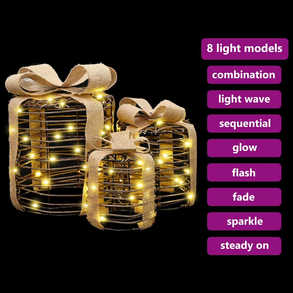 Gaveeske Dekorasjon 3 pcs Varmhvit 20 x 20 x 20 cm Rotting