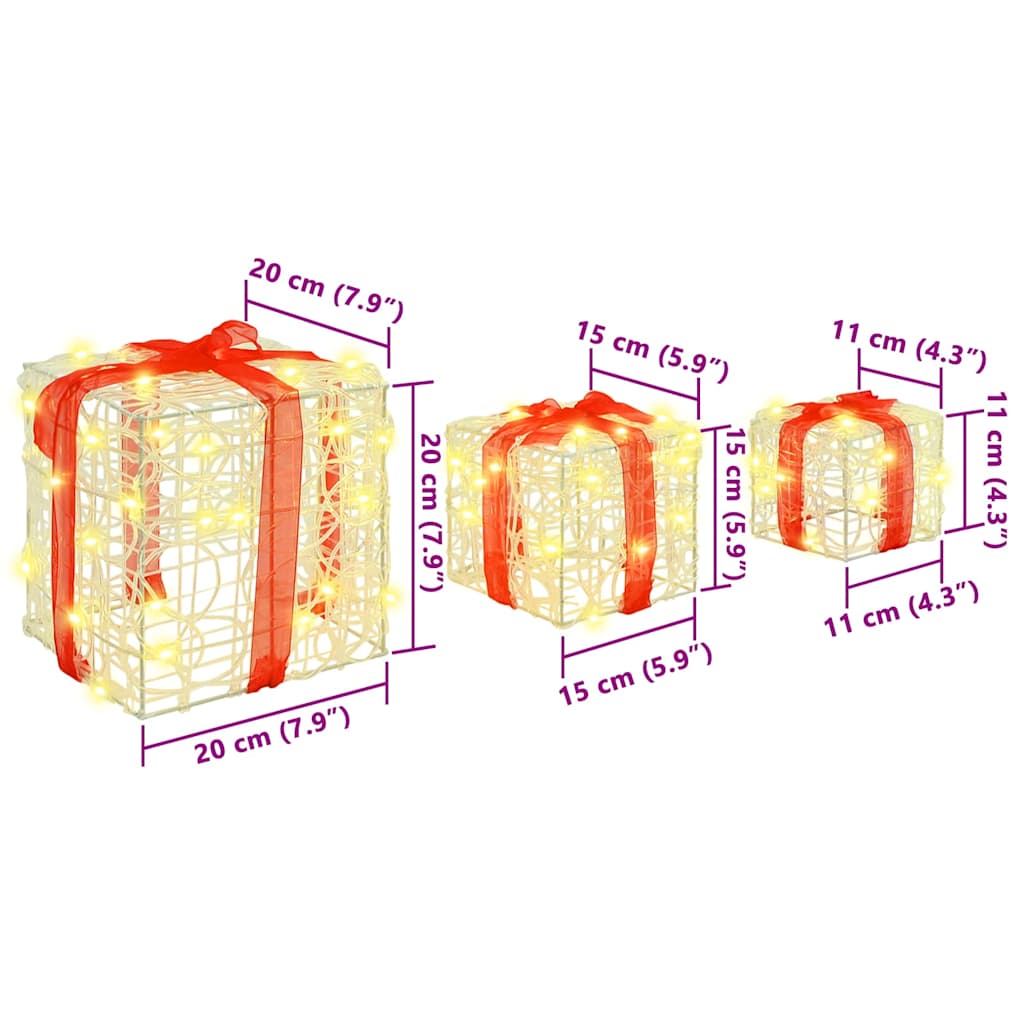 Gaveeske med 60 LED 3 pcs Varmhvit 20 x 20 x 20 cm Akryl