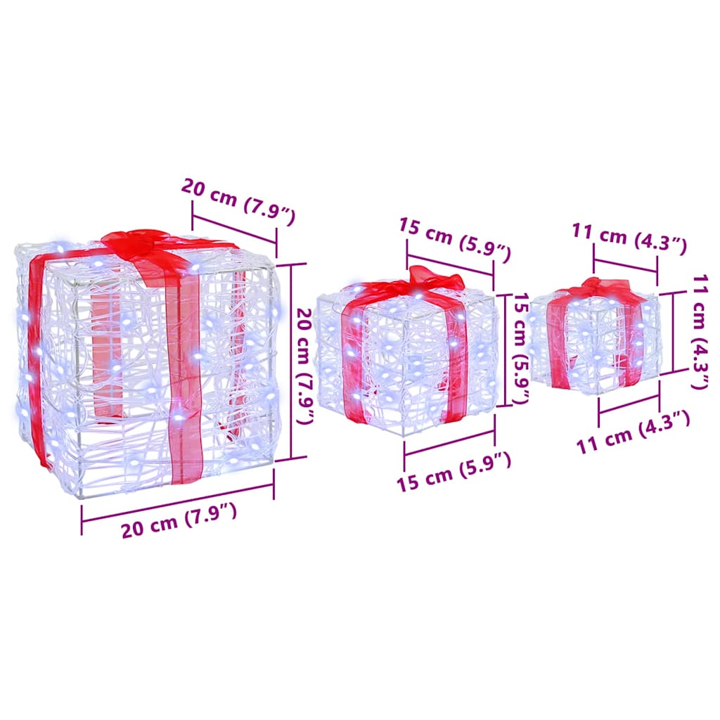 Gaveeske med 60 LED 3 pcs Kaldhvit 20 x 20 x 20 cm Akryl