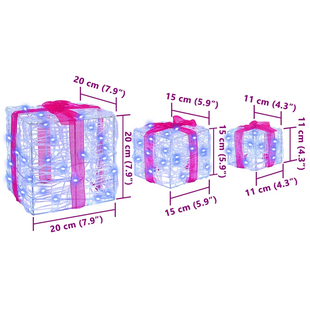 Gaveeske med 60 LED 3 pcs Blå 20 x 20 x 20 cm Akryl