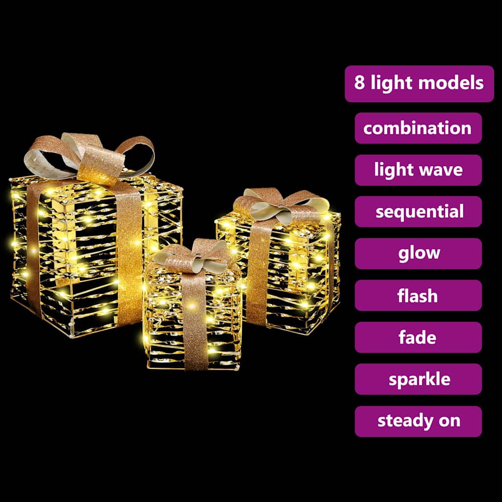 Gaveeske med 60 LED 3 pcs Varmhvit 20 x 20 x 20 cm PET