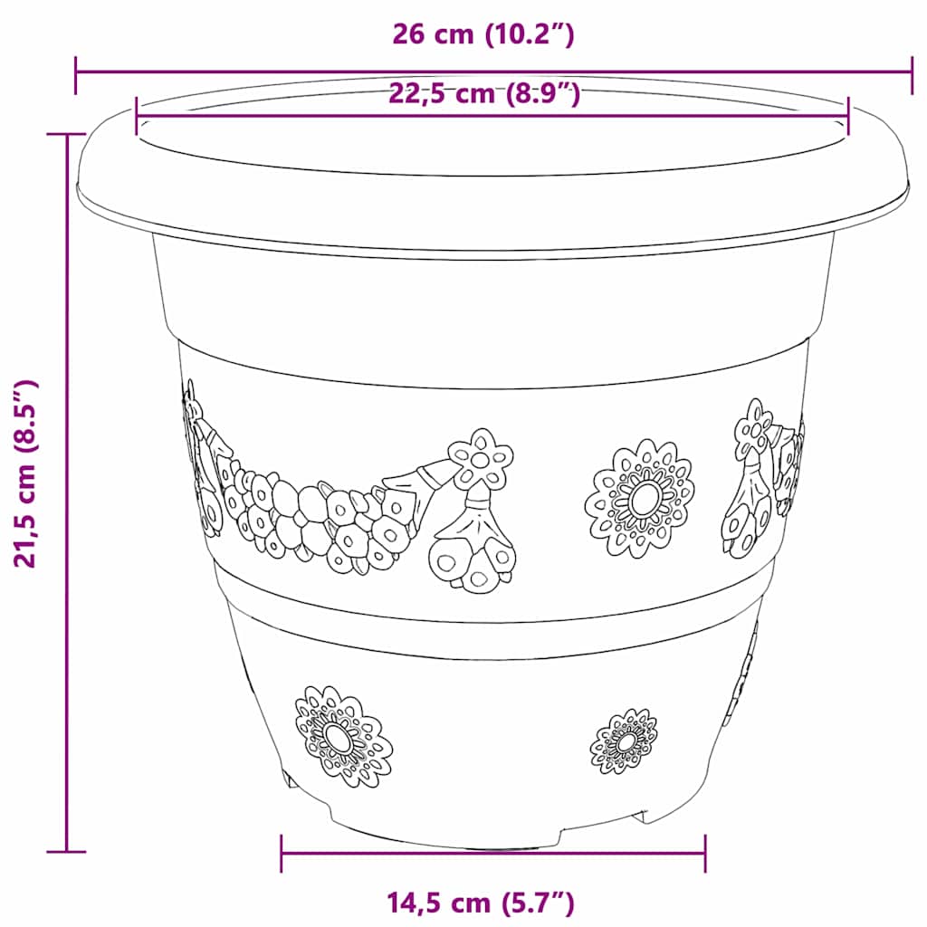 Rund Blomsterpotte 6 pcs Svart Ø 26 x 21.5 cm Plast