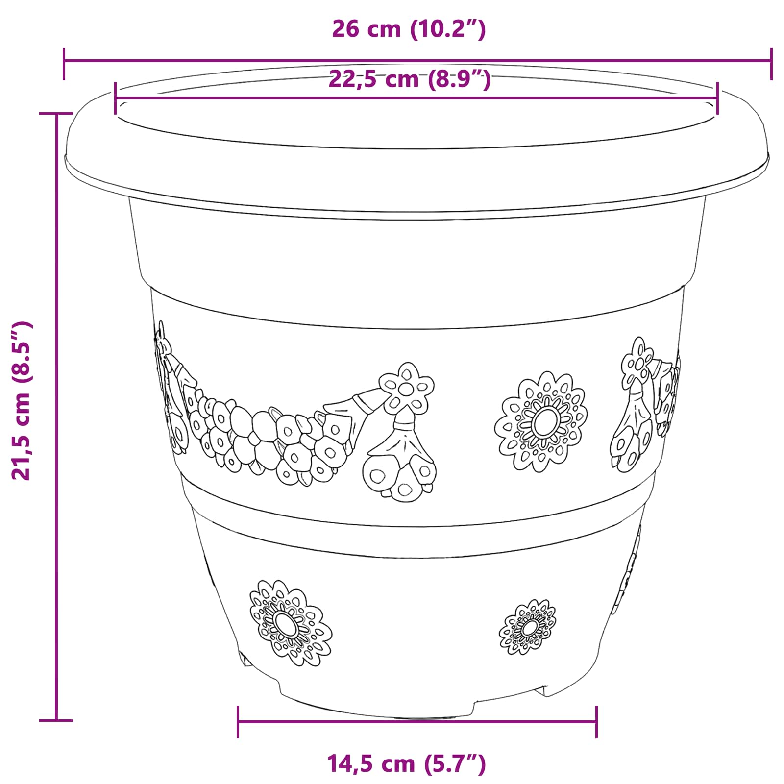 Plantepotter 24 pcs Svart Ø 26 x 21.5 cm Plast