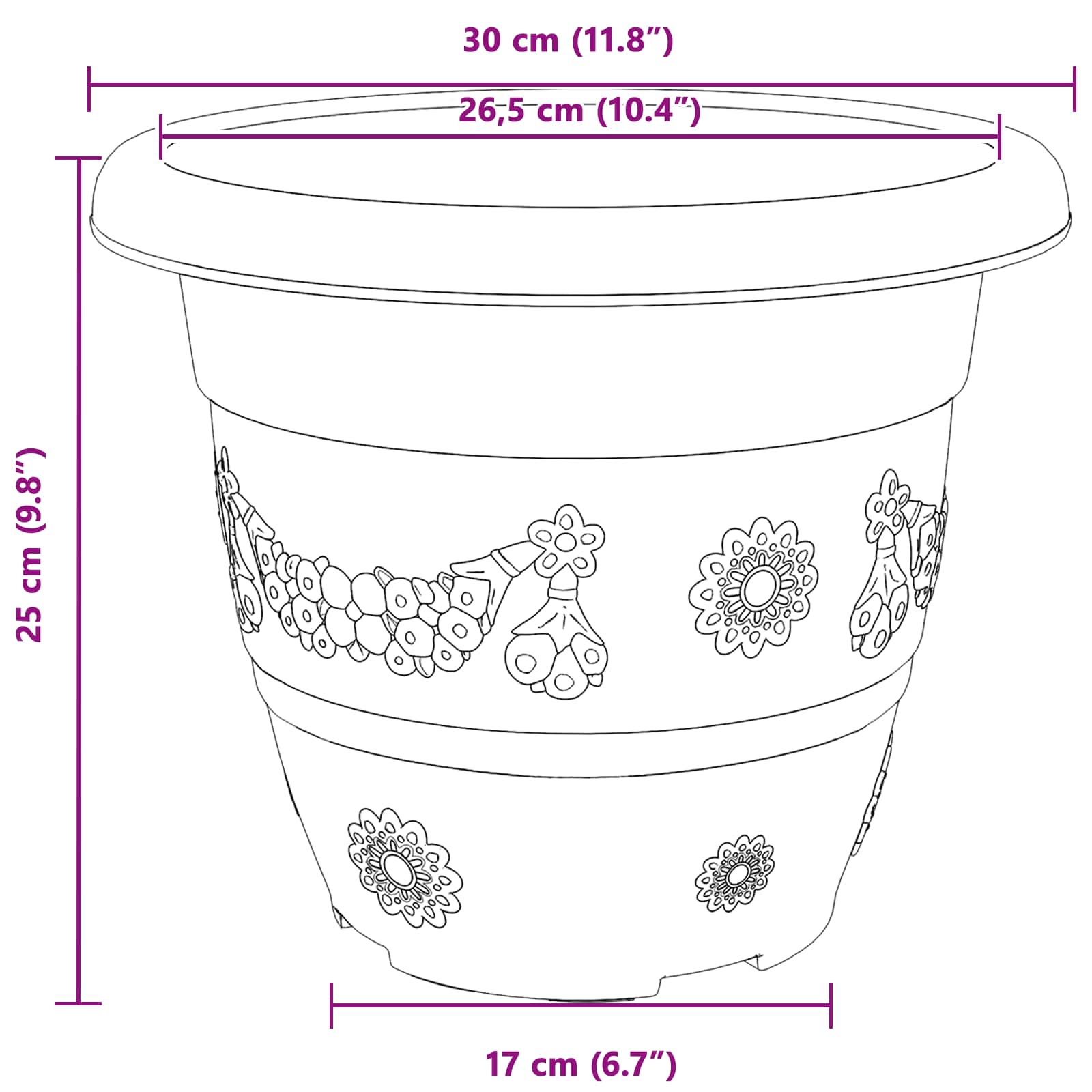 Plantepotter 24 pcs Svart Ø 26 x 21.5 cm Plast
