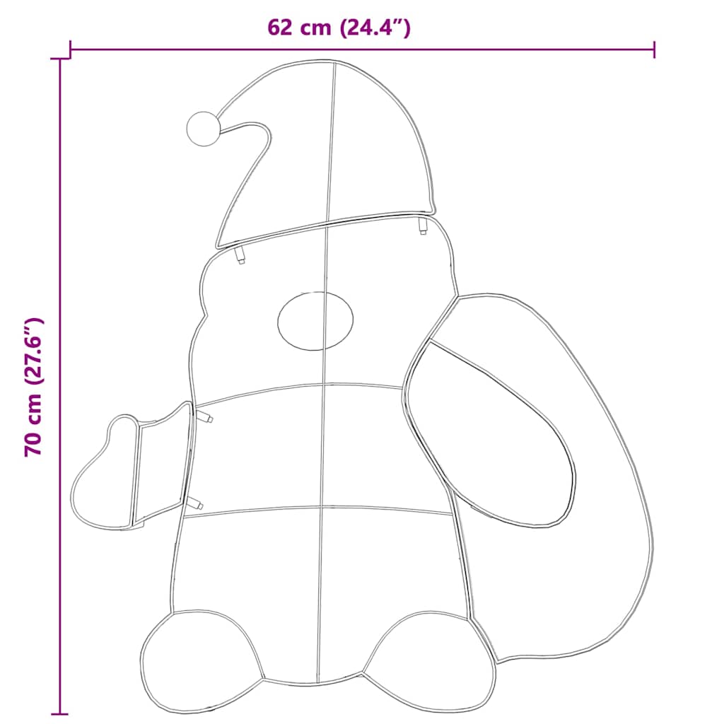 Belyst Julenisse Varmhvit 62 x 70 cm Glitterstoff