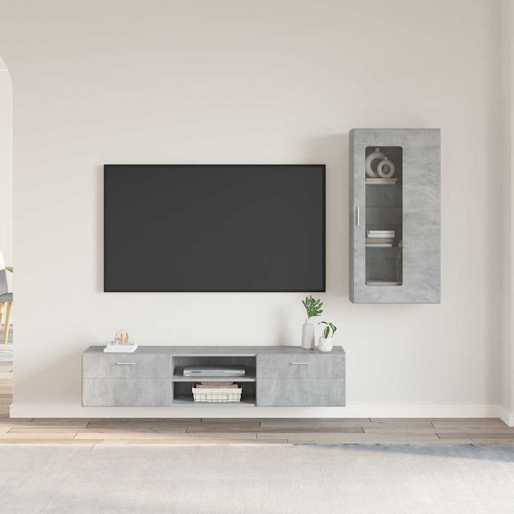 TV-benksett med skuff med hylle Betonggrå Konstruert tre