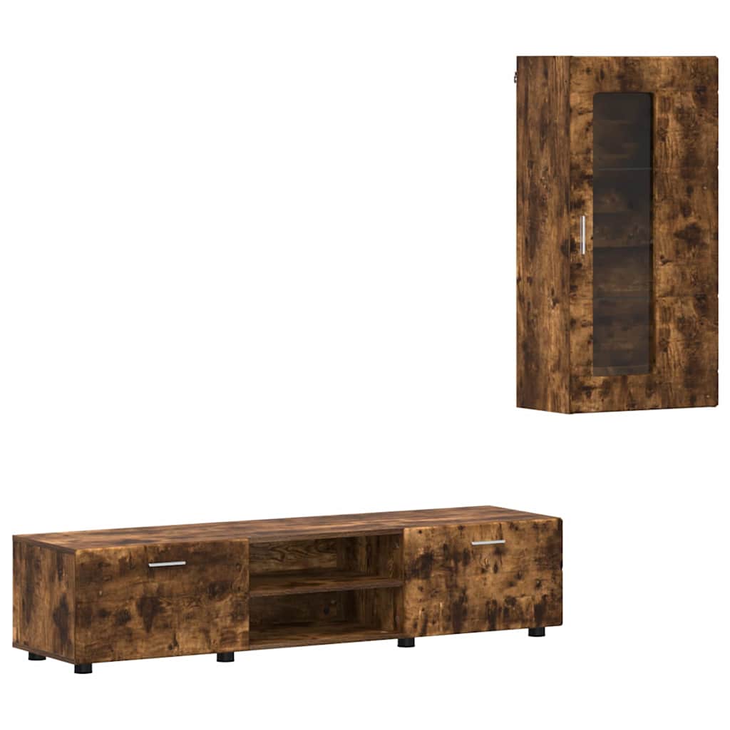 TV-benksett med skuff med hylle med dør Røkt eik Konstruert tre