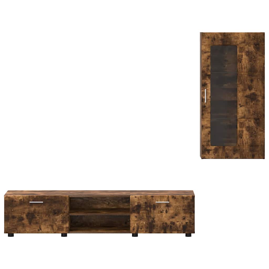 TV-benksett med skuff med hylle med dør Røkt eik Konstruert tre