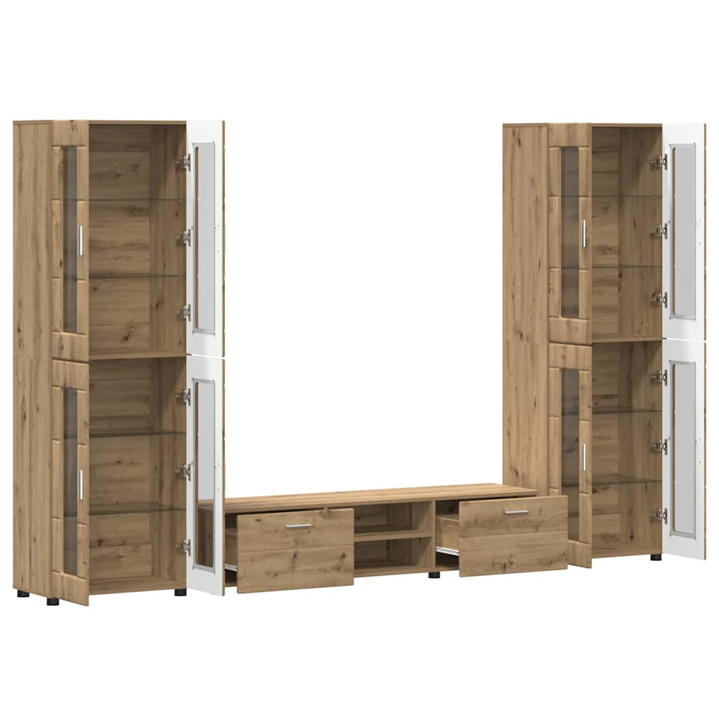 TV-benksett med skuff med hylle Artisan Eik Konstruert tre