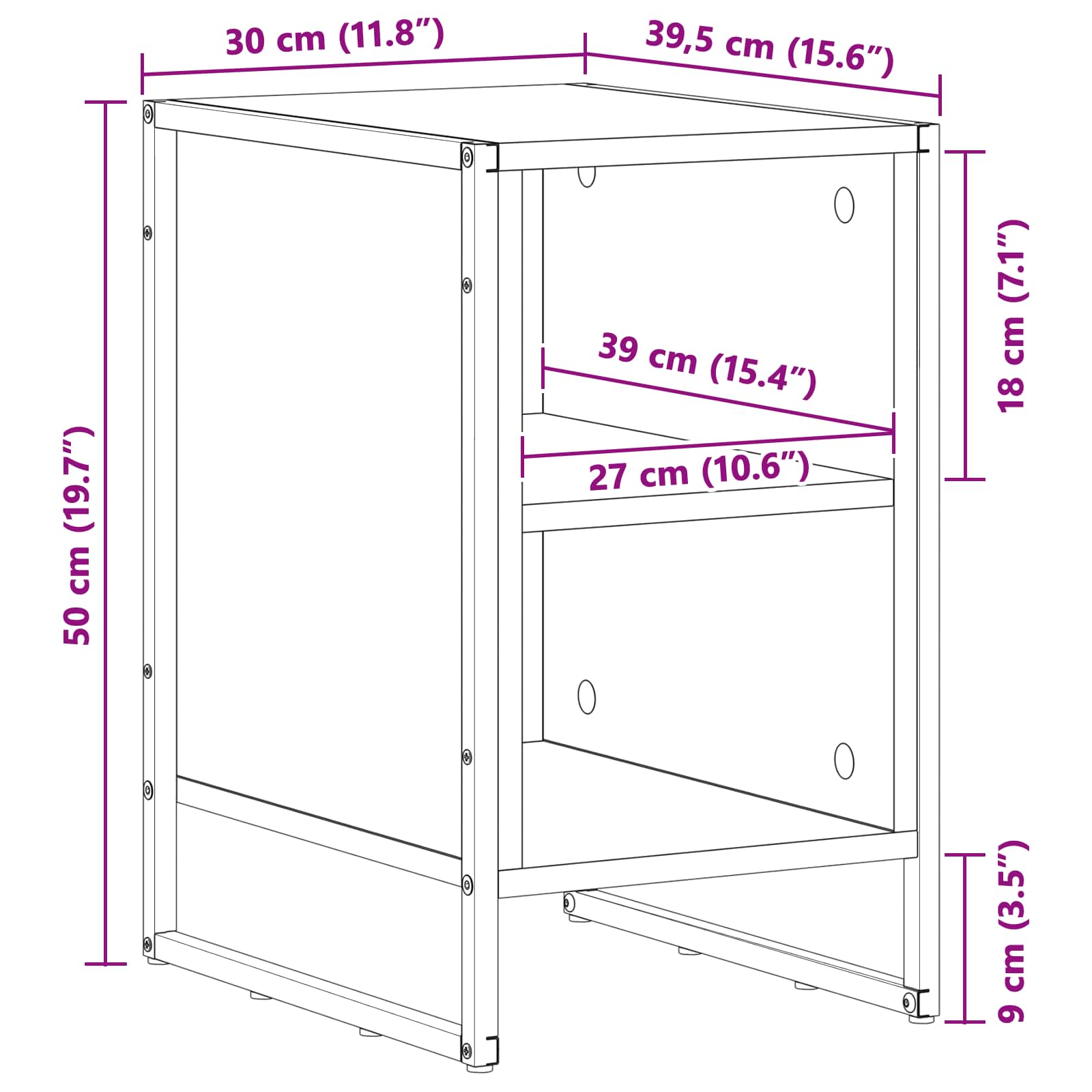 Nattbord Røyk Eik 39.5 x 30 x 50 cm Konstruert tre