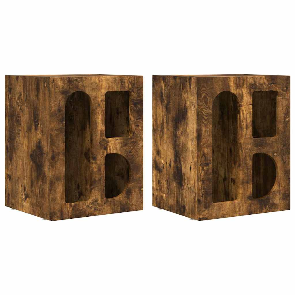 Nattbord 2 pcs Røkt eik 40 x 35 x 50 cm Konstruert tre