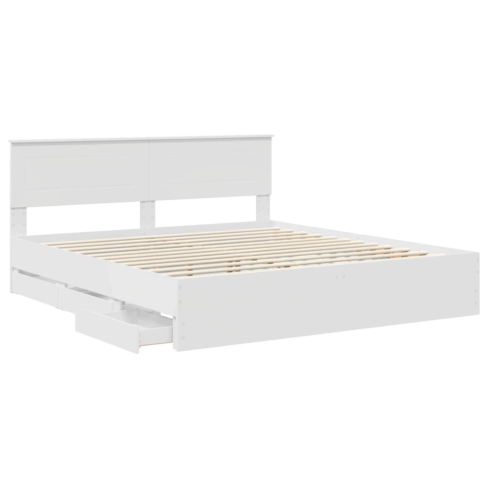 Sengestamme med skuff med lagring Hvit 200 x 200 cm Ingeniørtre