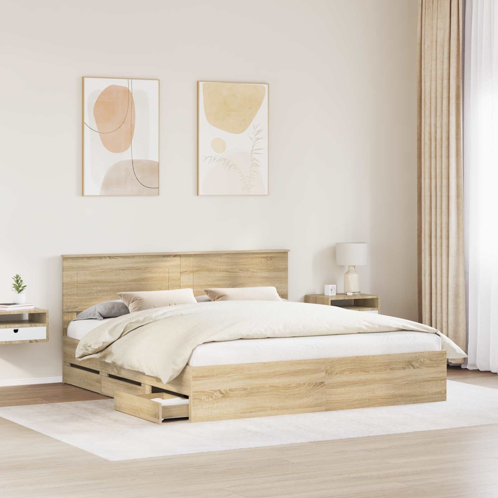 Sengestamme med skuff Sonoma eik 200 x 200 cm Ingeniørtre