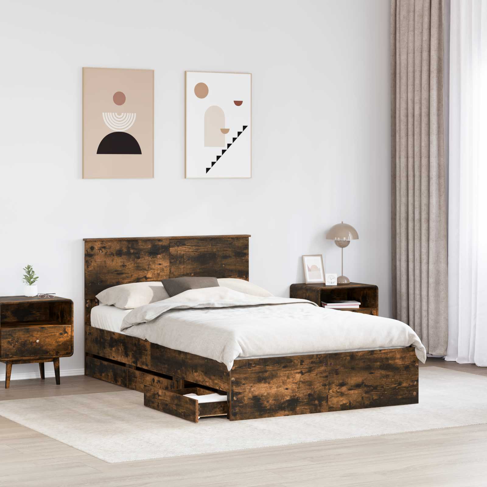 Sengestamme med skuff Røkt eik 120 x 200 cm Ingeniørtre