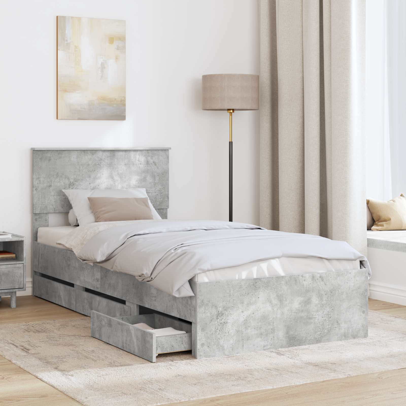 Sengestamme med skuff Betonggrå 100 x 200 cm Ingeniørtre