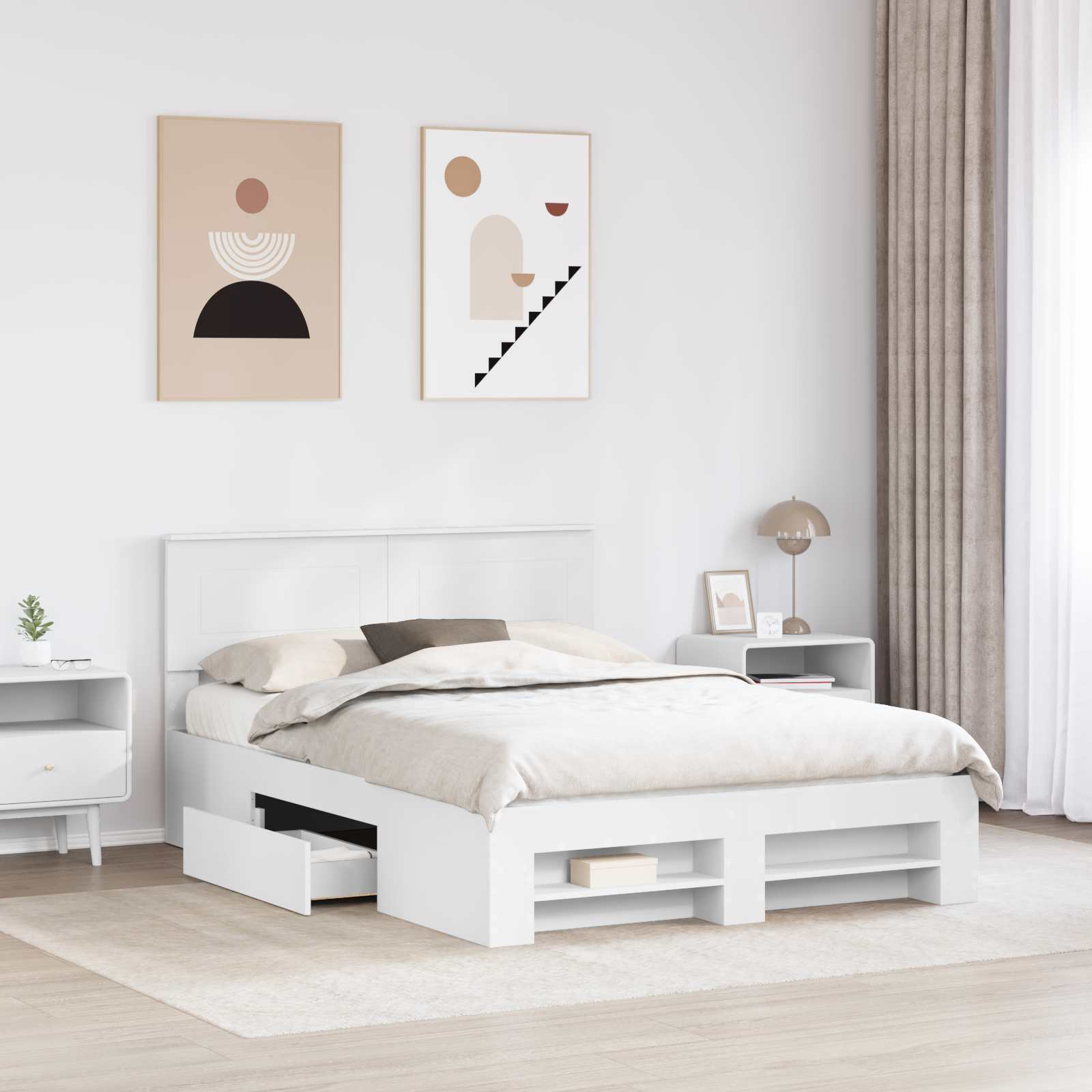 Sengestamme med hodegjerde Hvit 140 x 200 cm Konstruert tre