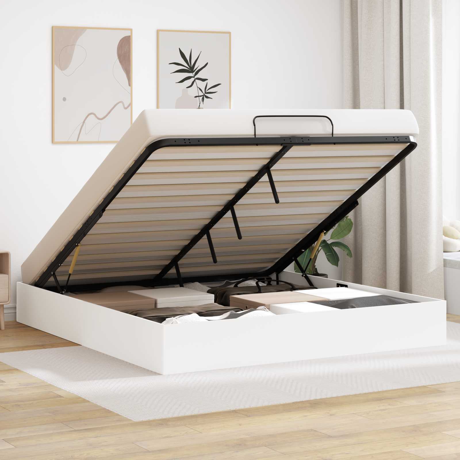 Ottoman sengeramme med lagring Hvit 193 x 120 x 25 cm Sponplate