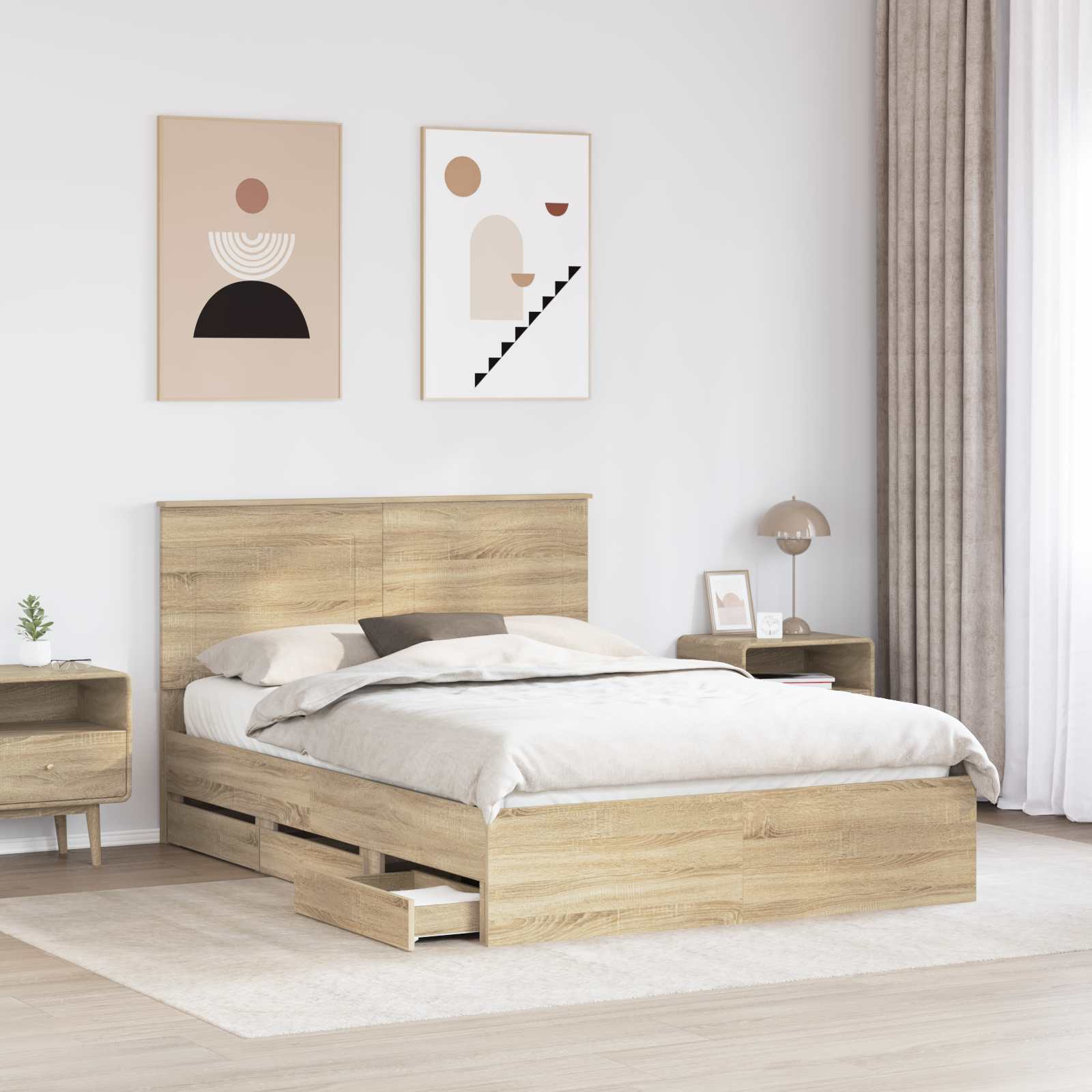 Sengestamme med skuff Sonoma eik 160 x 200 cm Ingeniørtre
