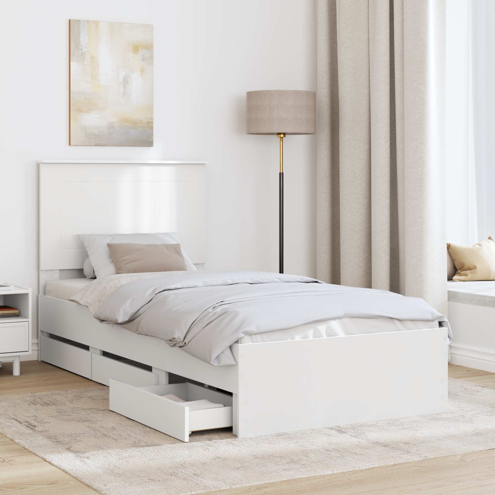 Sengestamme med skuff med lagring Hvit 100 x 200 cm Ingeniørtre
