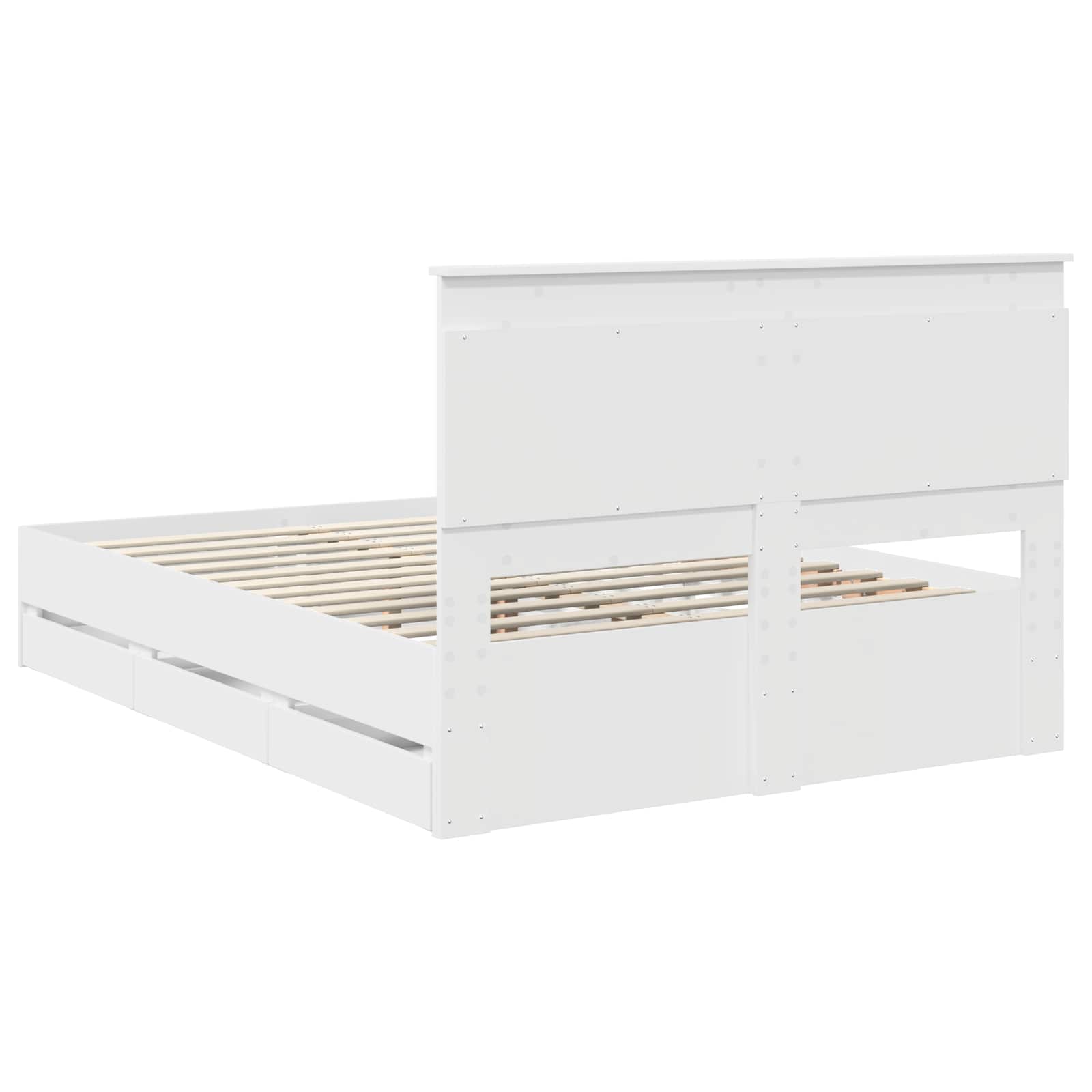 Sengestamme med skuff med lagring Hvit 140 x 200 cm Ingeniørtre