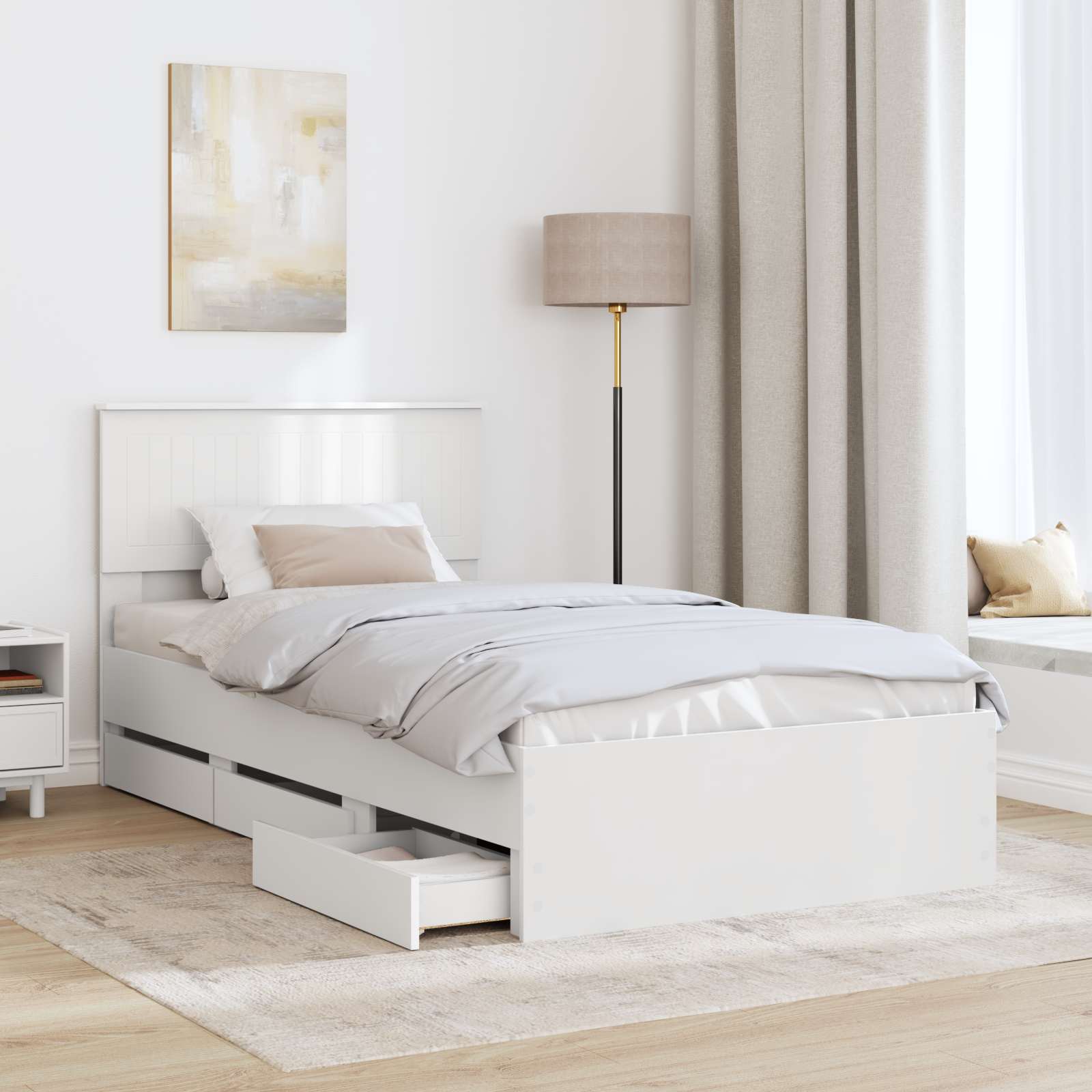 Sengestamme med skuff med lagring Hvit 100 x 200 cm Ingeniørtre