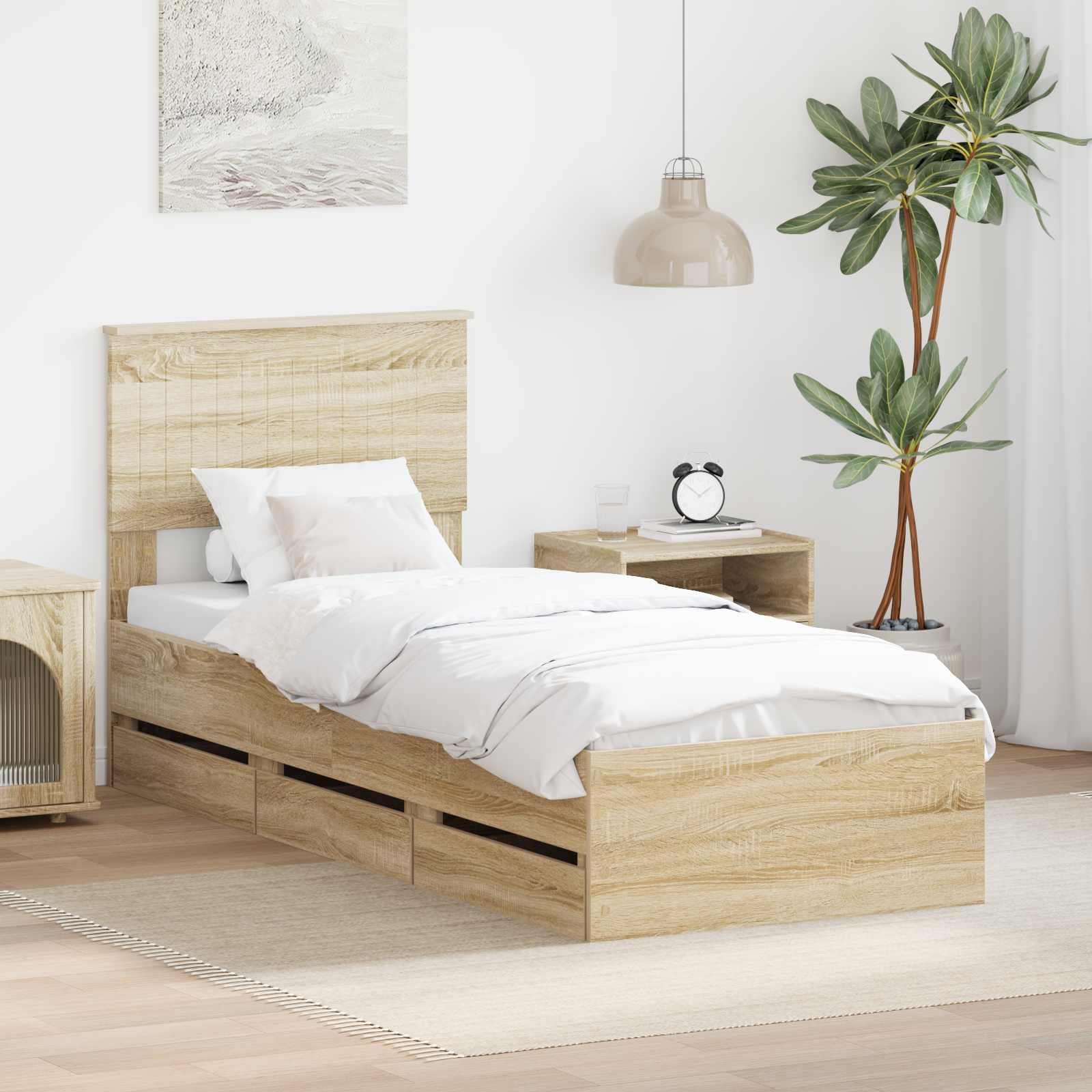 Sengestamme med skuff Sonoma eik 75 x 190 cm Ingeniørtre