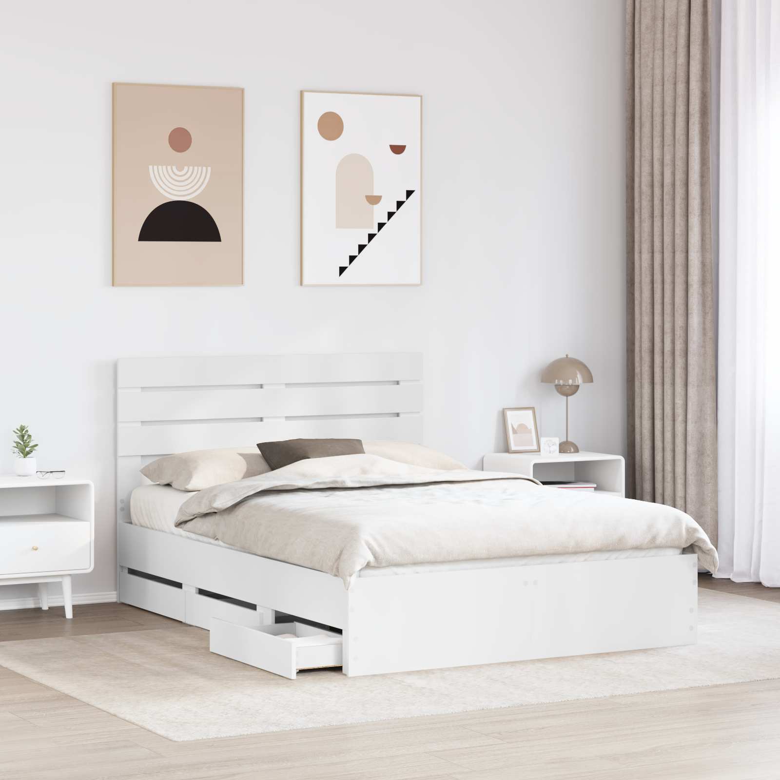 Sengestamme med skuff med lagring Hvit 140 x 190 cm Ingeniørtre