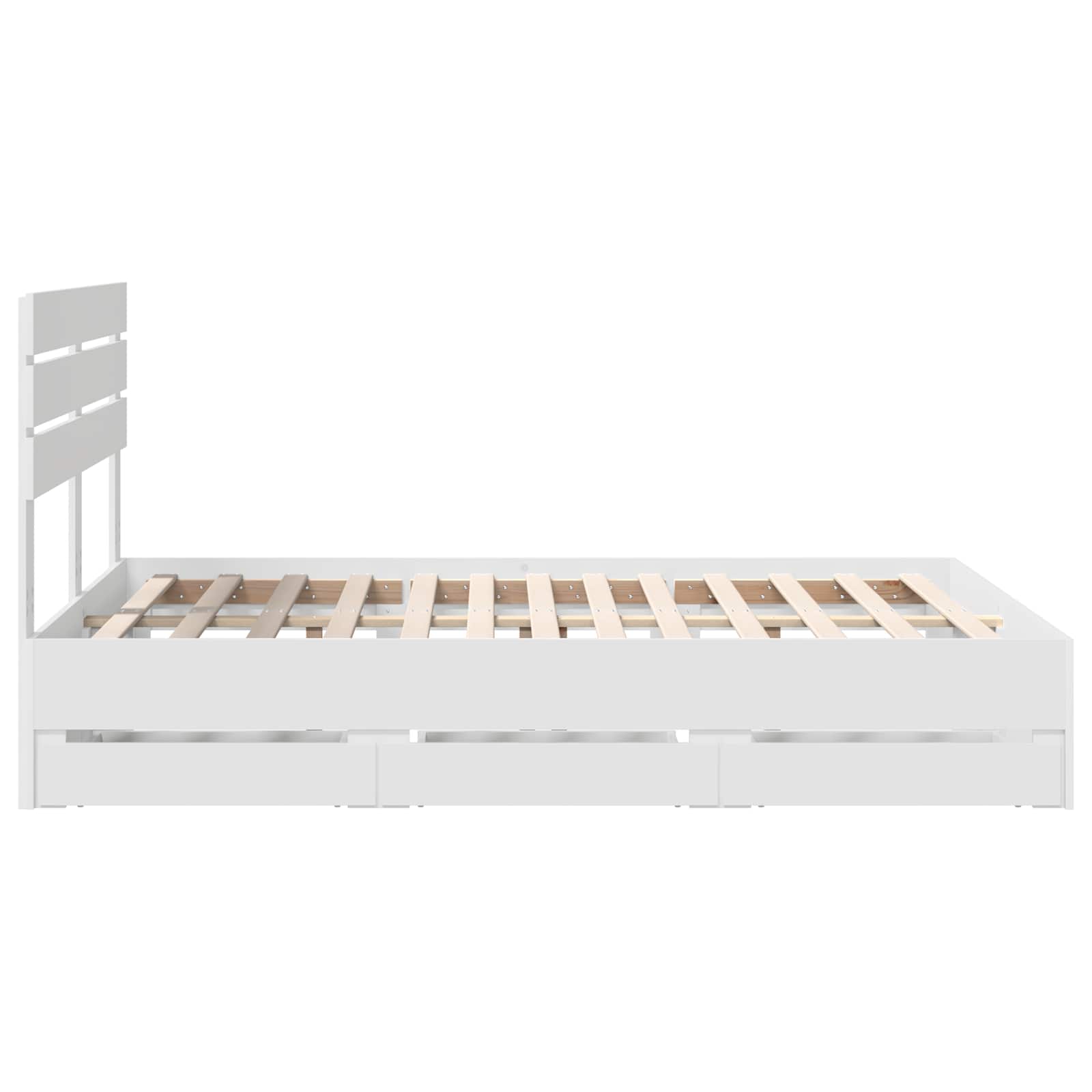 Sengestamme med skuff med lagring Hvit 140 x 190 cm Ingeniørtre