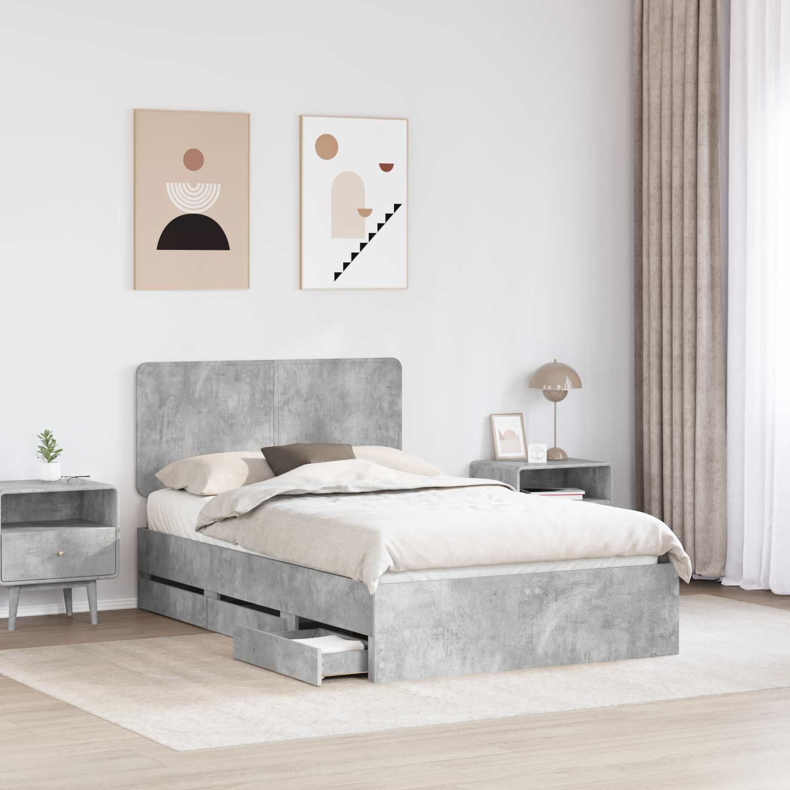 Sengestamme med skuff Betonggrå 135 x 190 cm Ingeniørtre