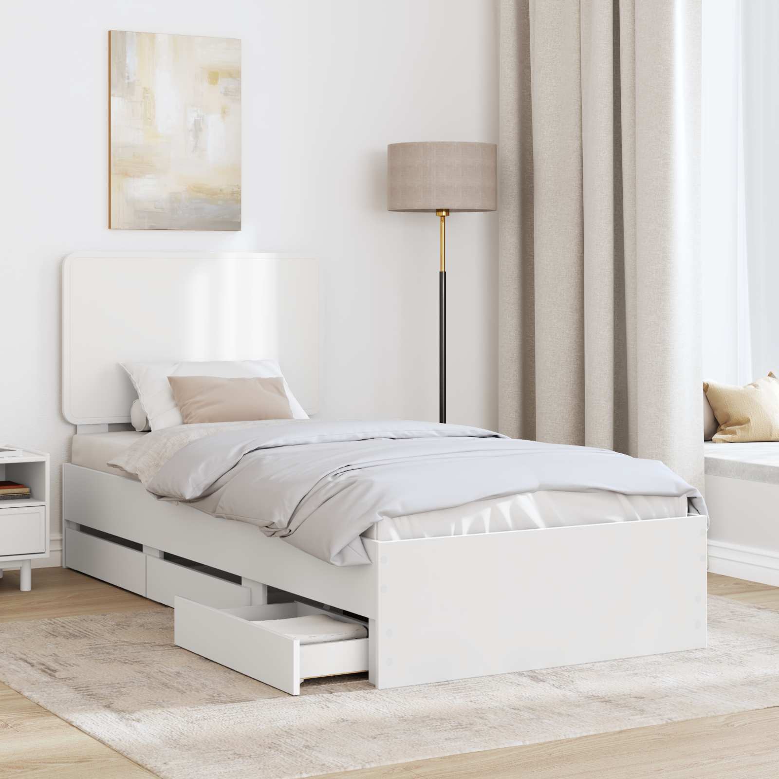 Sengestamme med skuff med lagring Hvit 100 x 200 cm Ingeniørtre