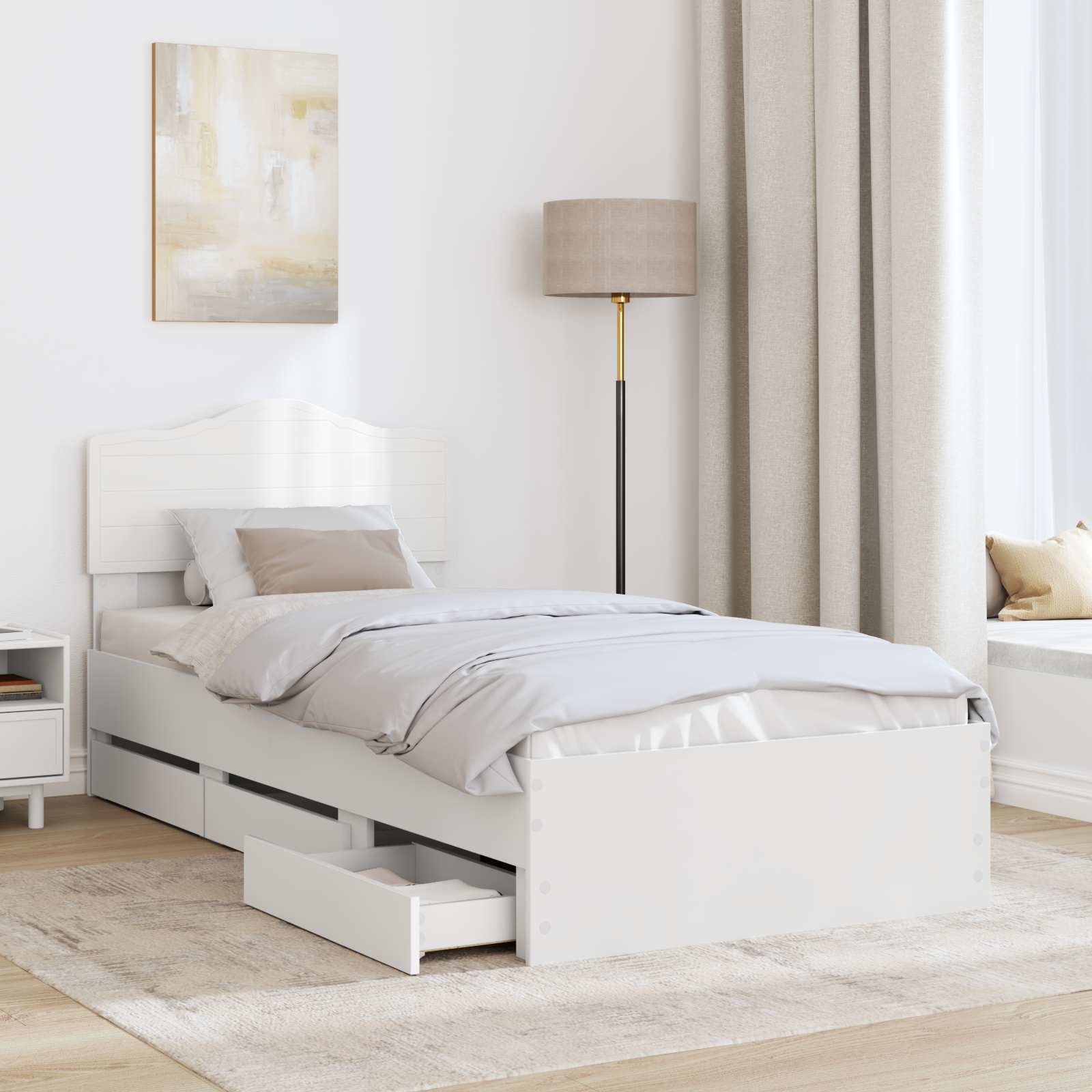 Sengestamme med skuff med lagring Hvit 90 x 190 cm Ingeniørtre