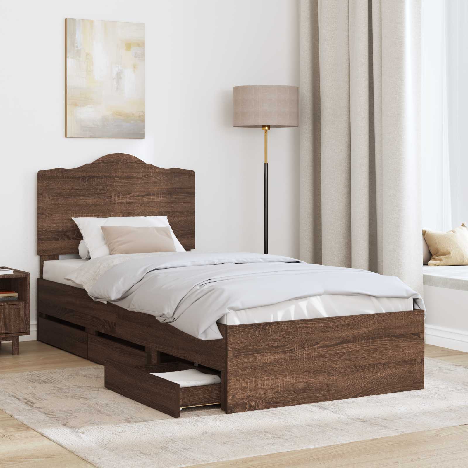 Sengestamme med skuff Brun Eik 98.5 x 200 cm Ingeniørtre