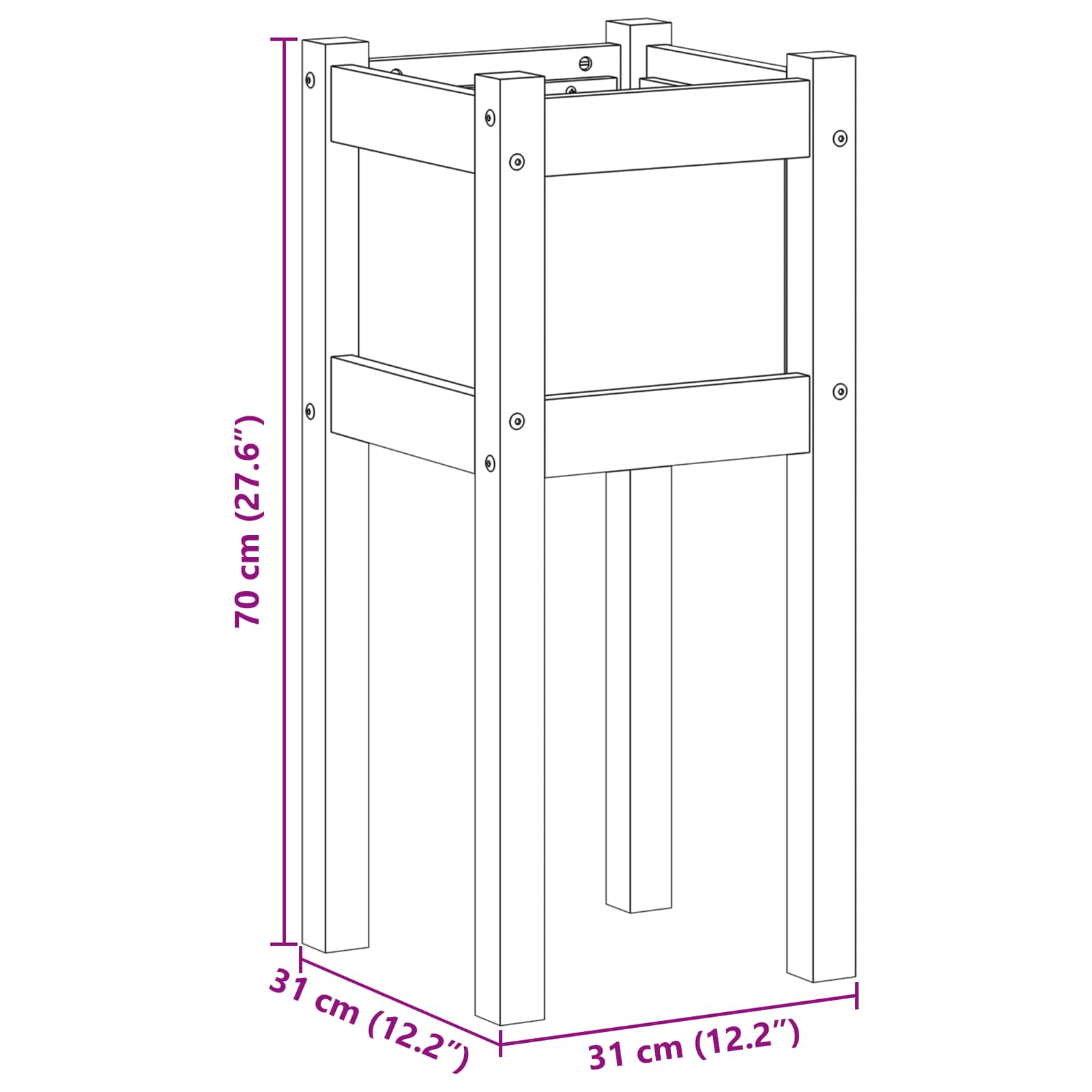 Hageblomsterpotte Natur 31 x 31 x 70 cm Massiv furu