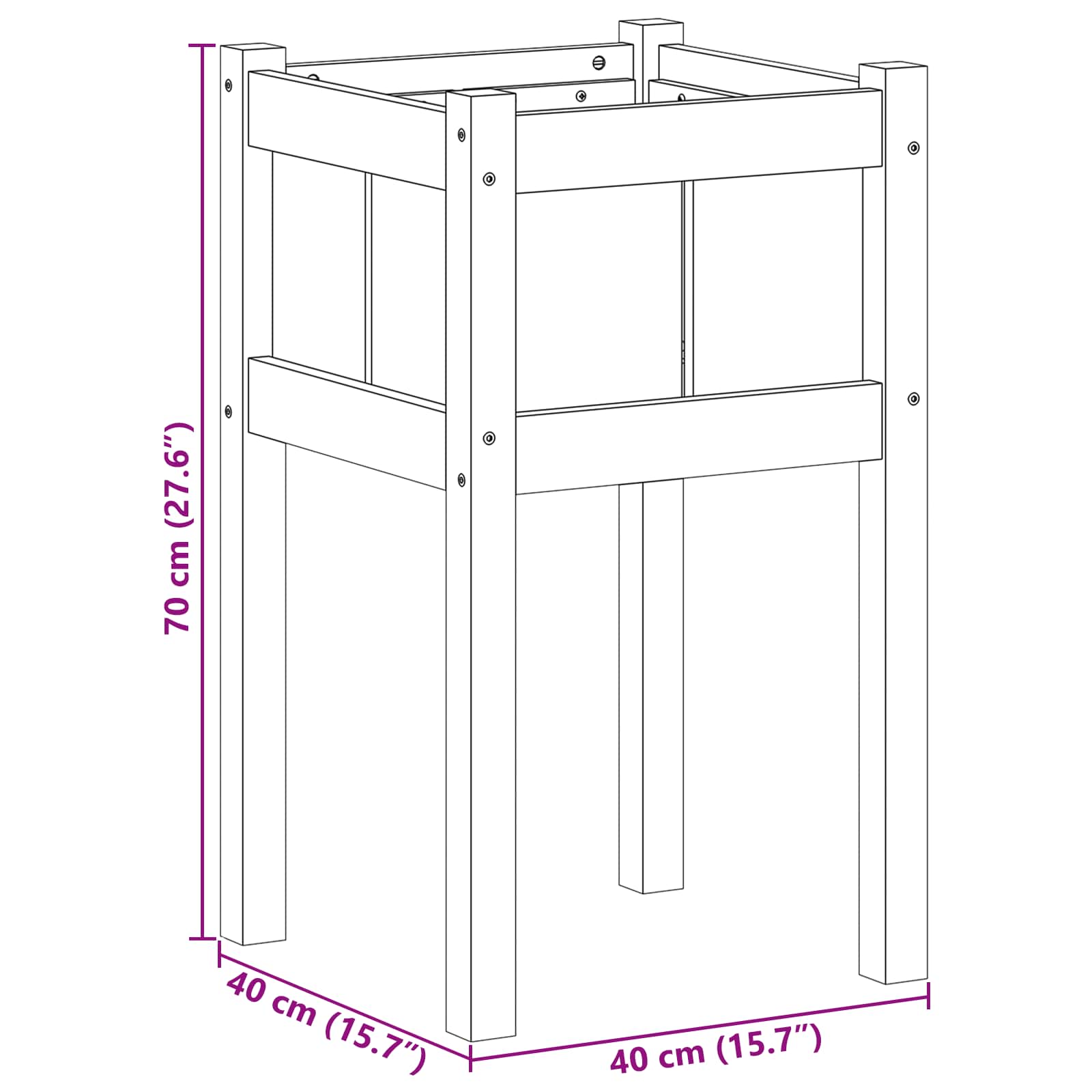 Hageblomsterpotte Natur 40 x 40 x 70 cm Massiv furu