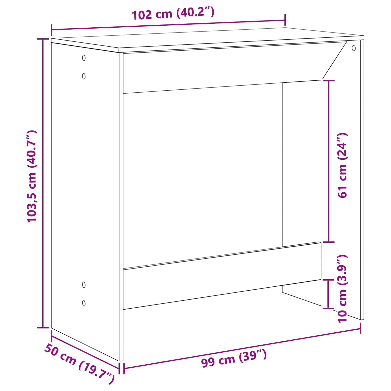 Barbord Svart Eik 102 x 50 x 103,5 cm Konstruert tre