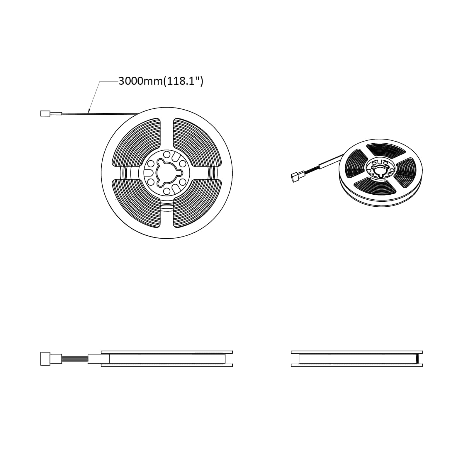 LED Stripe 4 pcs Svart og gjennomsiktig 300 cm Kobber og plast