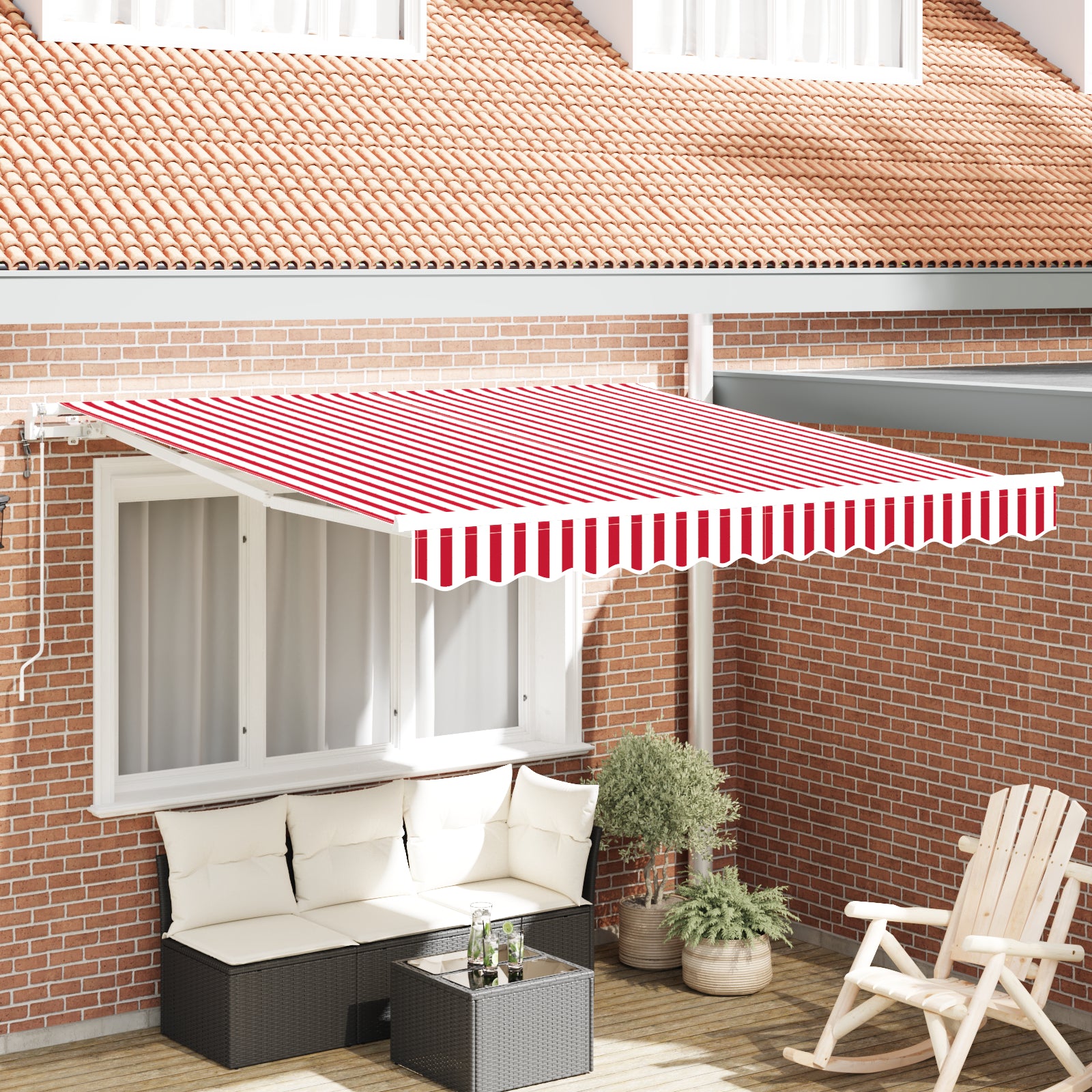 Automatisk Uttrekkbar Markise Rød og Hvit Stripe 350x250 cm