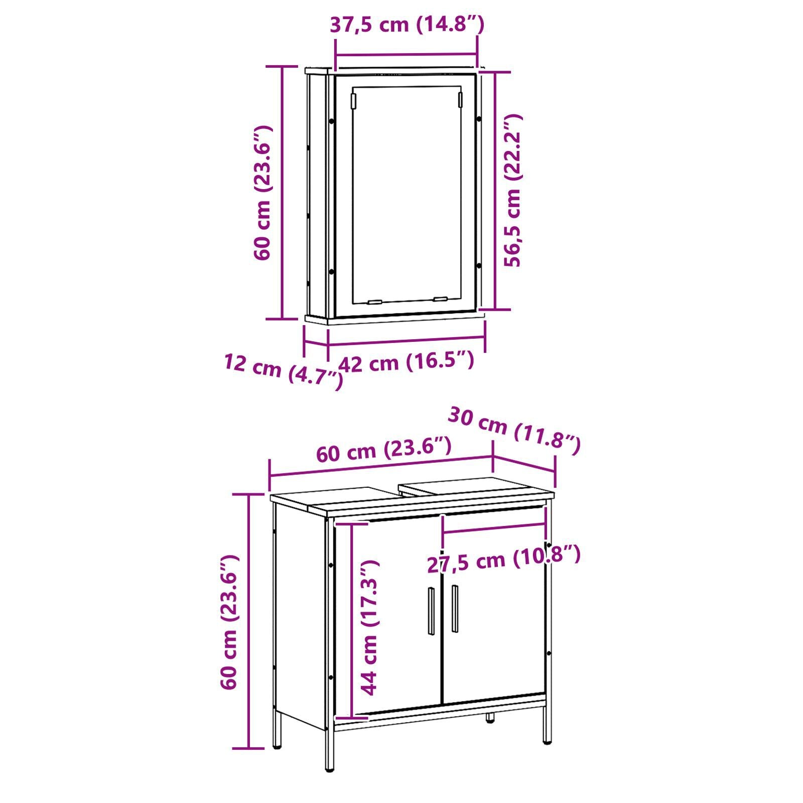 2-delt Baderomsmøbelsett Gammelt Tre Laminert Tre