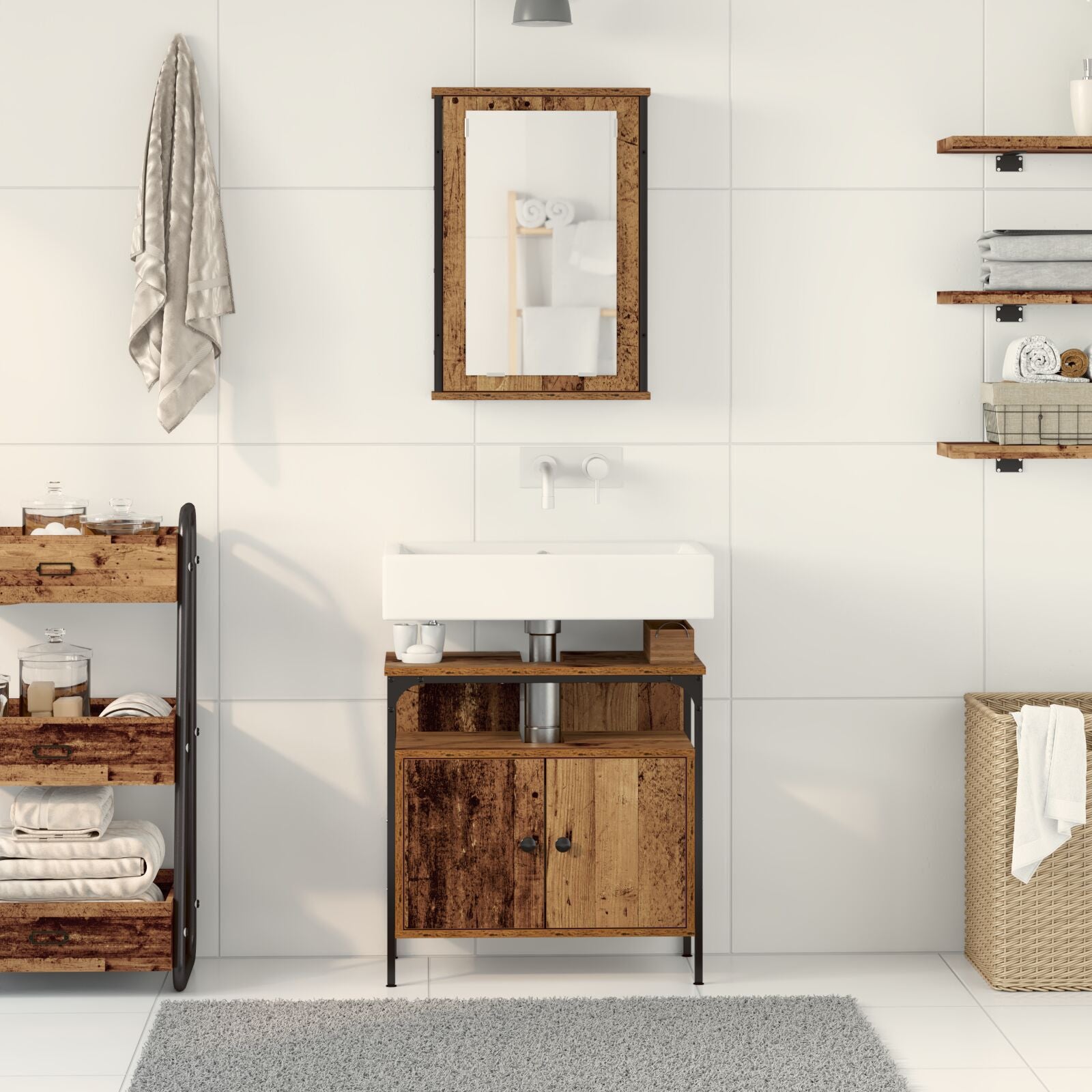 2 Dels Badmøbelsett Gammelt Tre Konstruert Tre