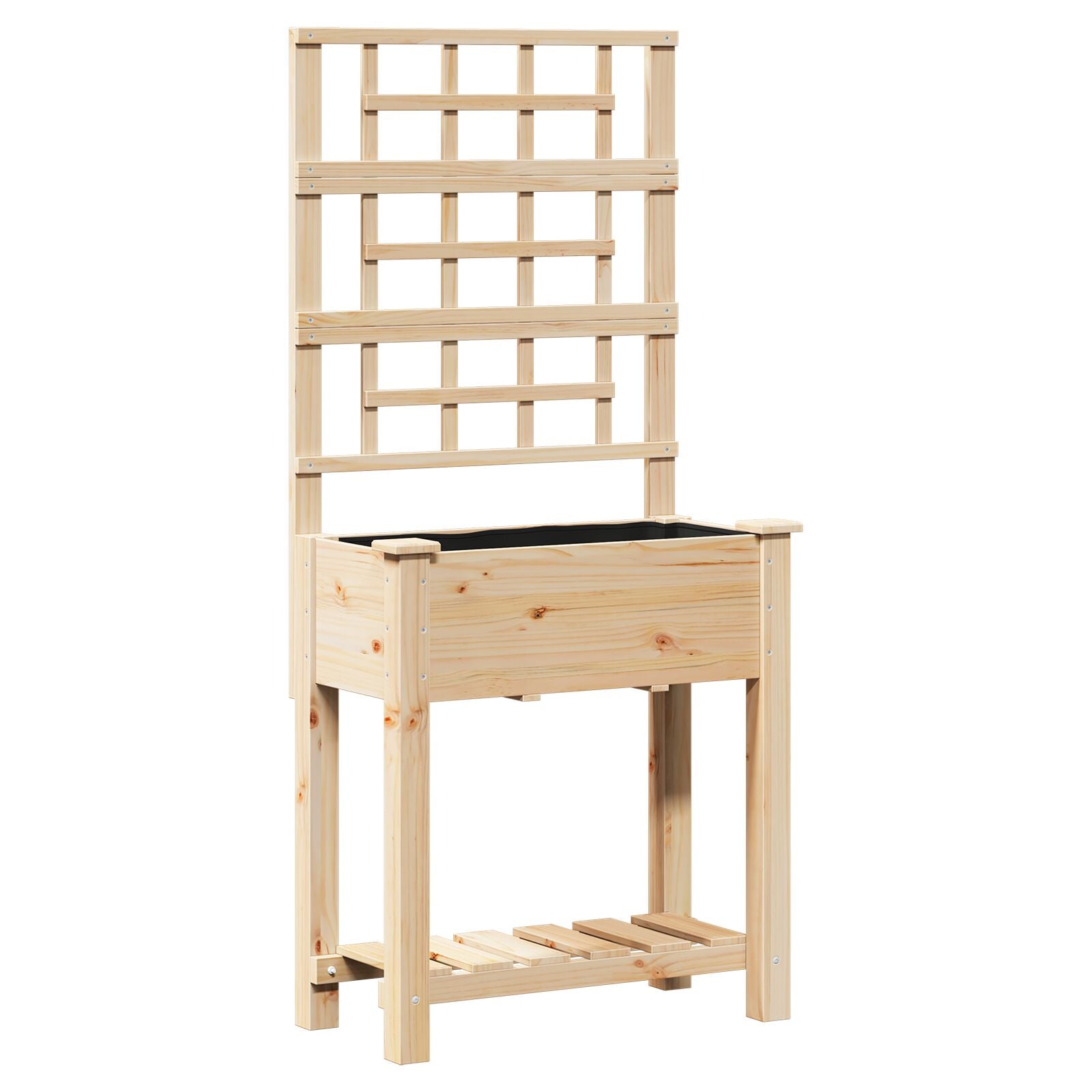 Hageplantekasse med trellis og hyller 71x37x152 cm i Massivt Furu