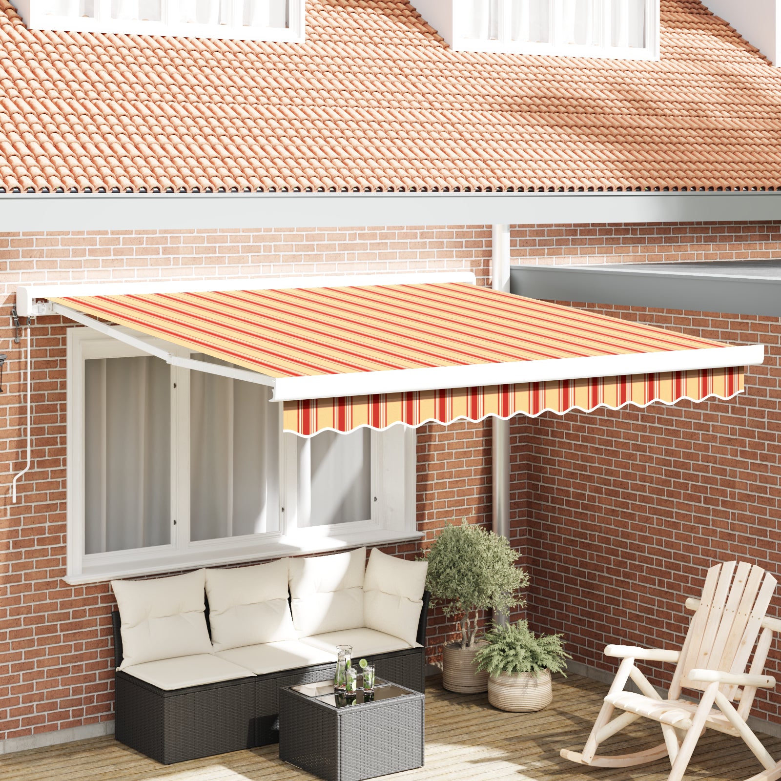 Automatisk Uttrekkbar Markise i Gul og Oransje, 350x250 cm
