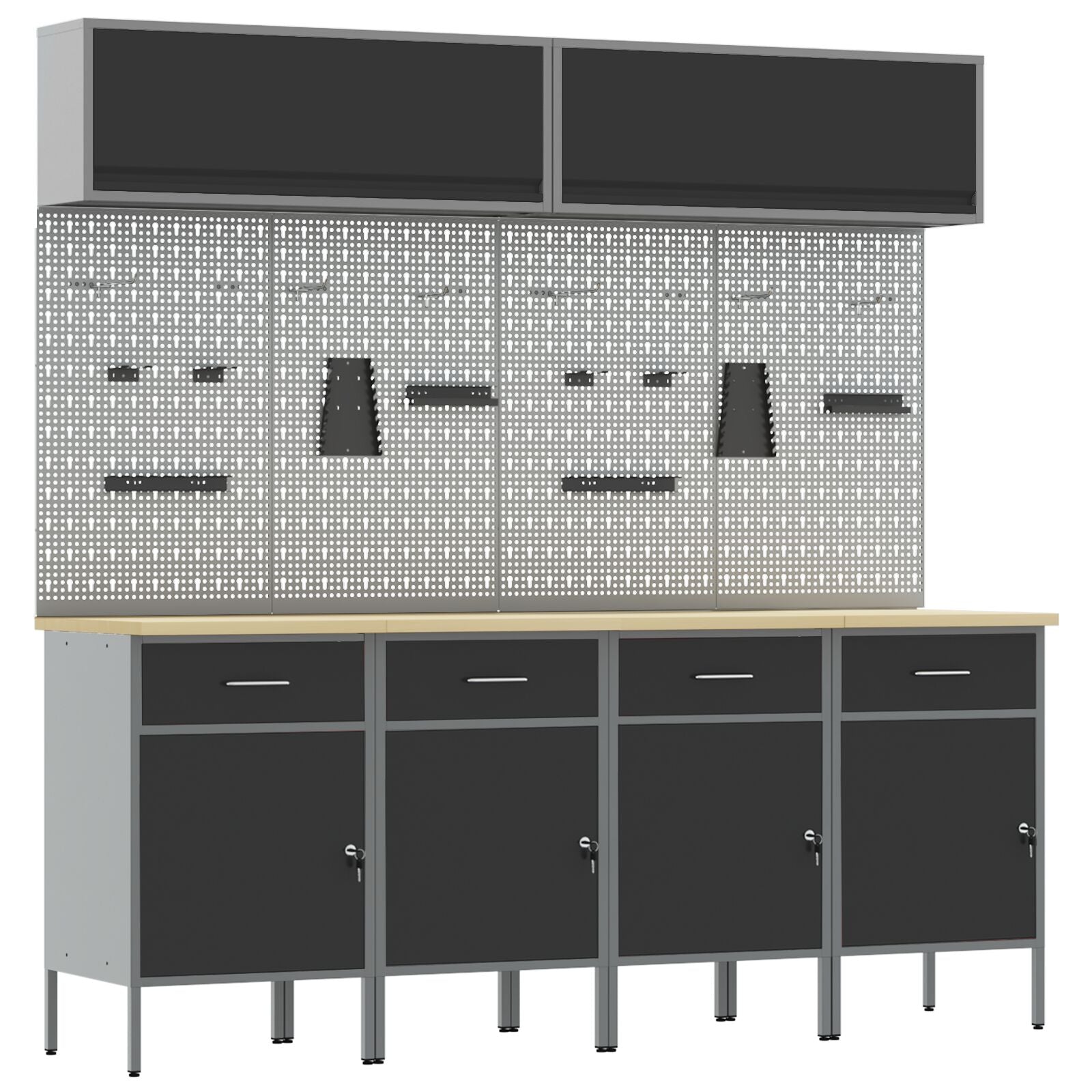 10-delt arbeidskabinett og pegboard-sett svart MDF og metall