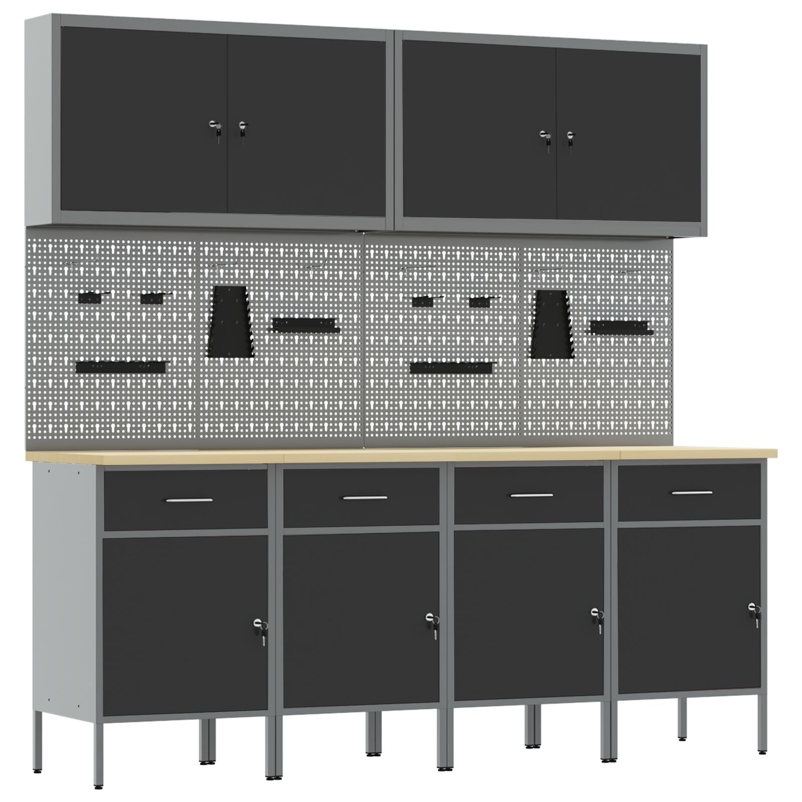 10-delt Arbeidskabinet og Pegboard-sett - Svart MDF og Metall