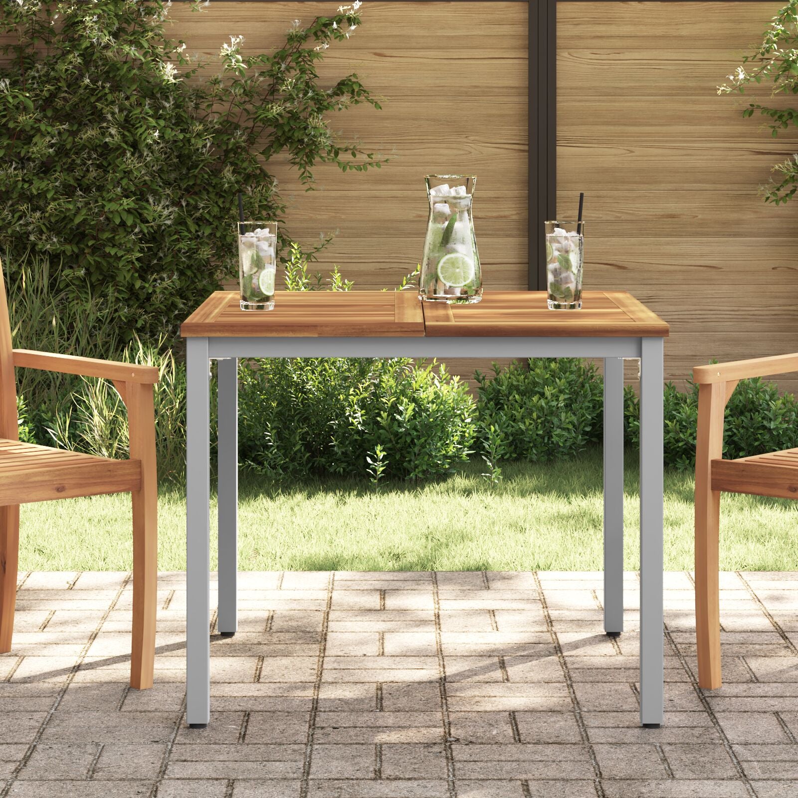 Hagebord 90x90x75 cm Solid Akasietre og Metall