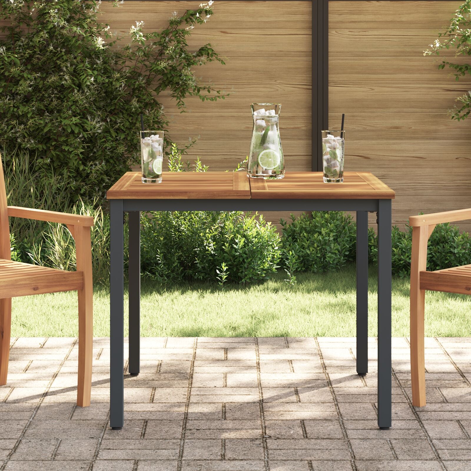 Hagebord 90x90x75 cm Solid Akasietre og Metall