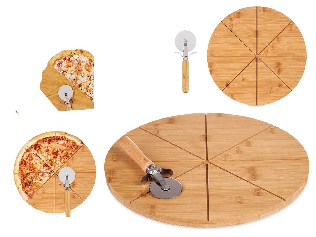 Pizzaservering - Bambusfat med kniv