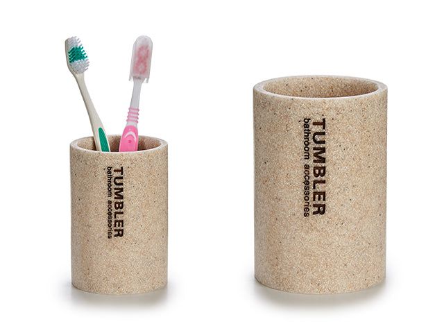 Tannbørsteglass i plast - beige bambuslook - Hjem & Fritidsshoppen.no