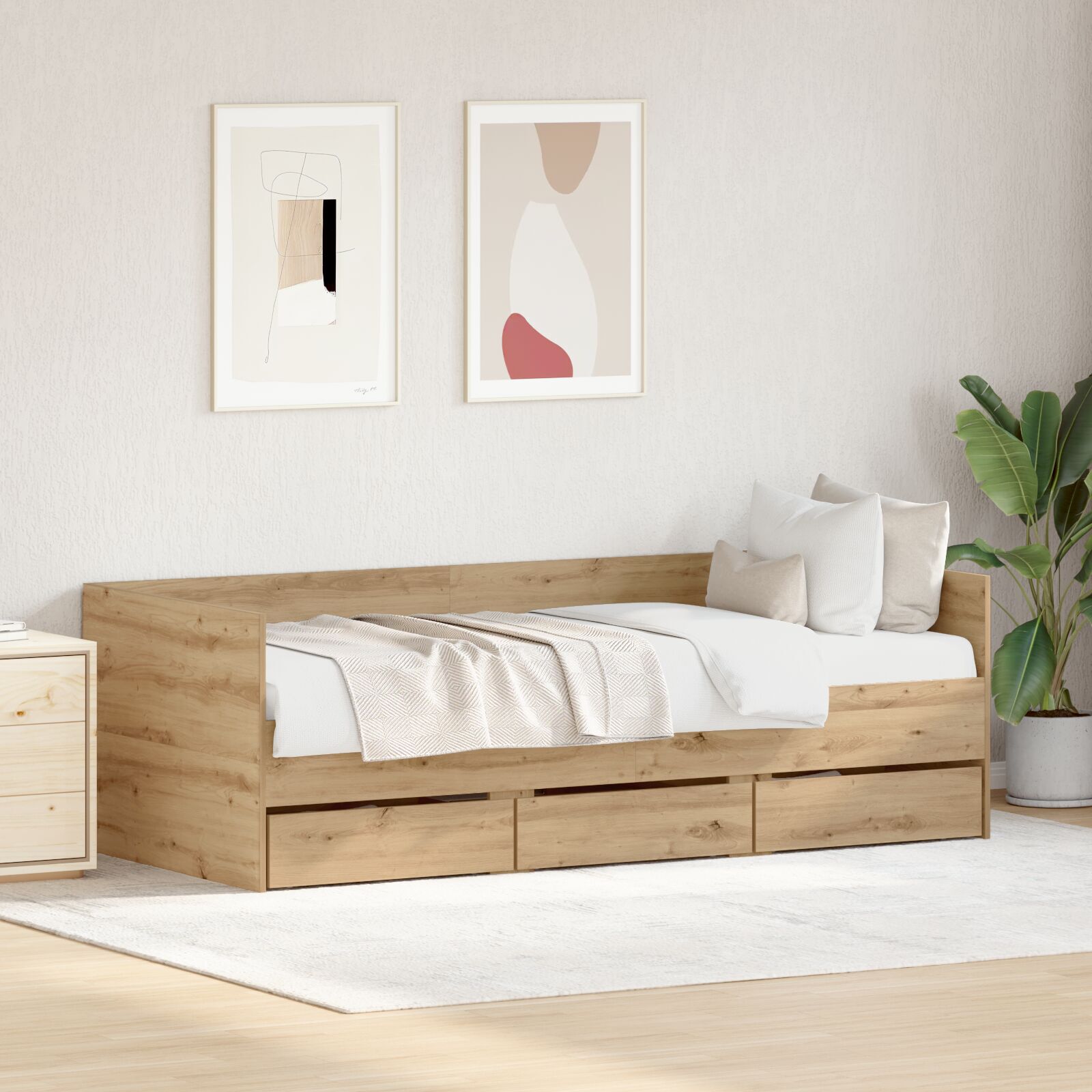 Daybed Håndverks eik Konstruert tre 90 x 190 cm Holdbar Daybed